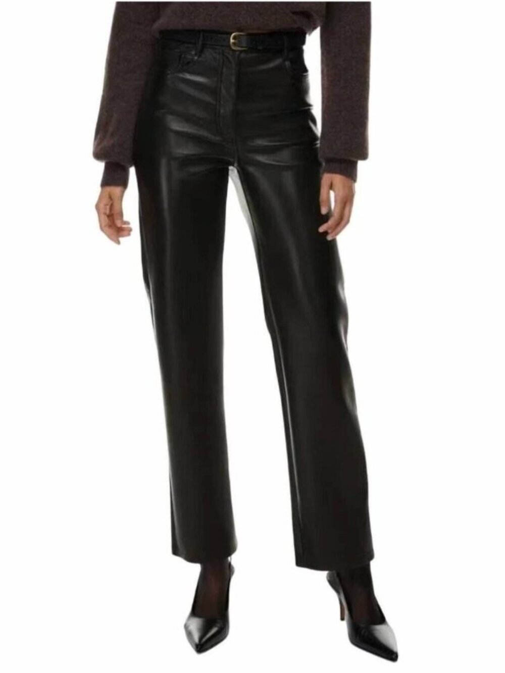 Wilfred Aritzia Melina Pant Vegan Faux Leather High Rise Straight Leg Black Sz 2